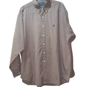 Ralph Lauren VTG Blake Plaid Button Up Shirt Mens Size XL Beige Brown Pony